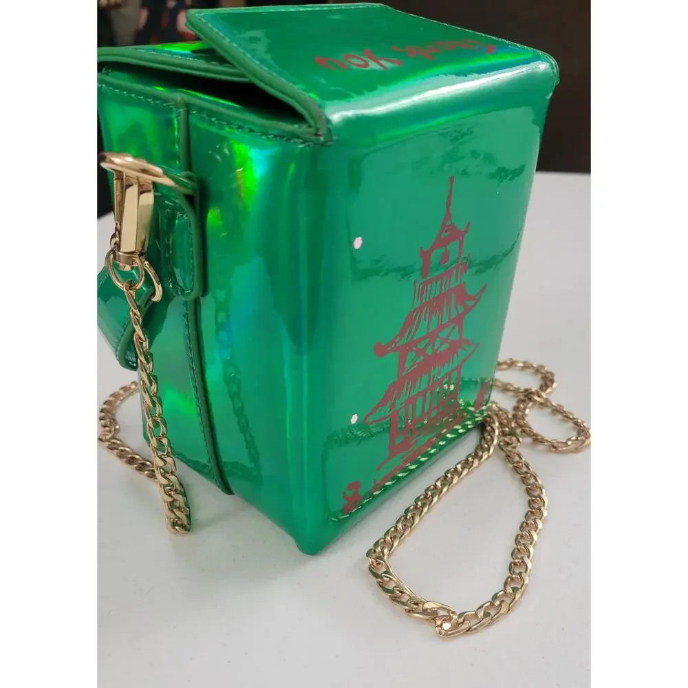 BAM Forever Green Holographic Chinese Take Out Box Novelty Crossbody Purse Bag